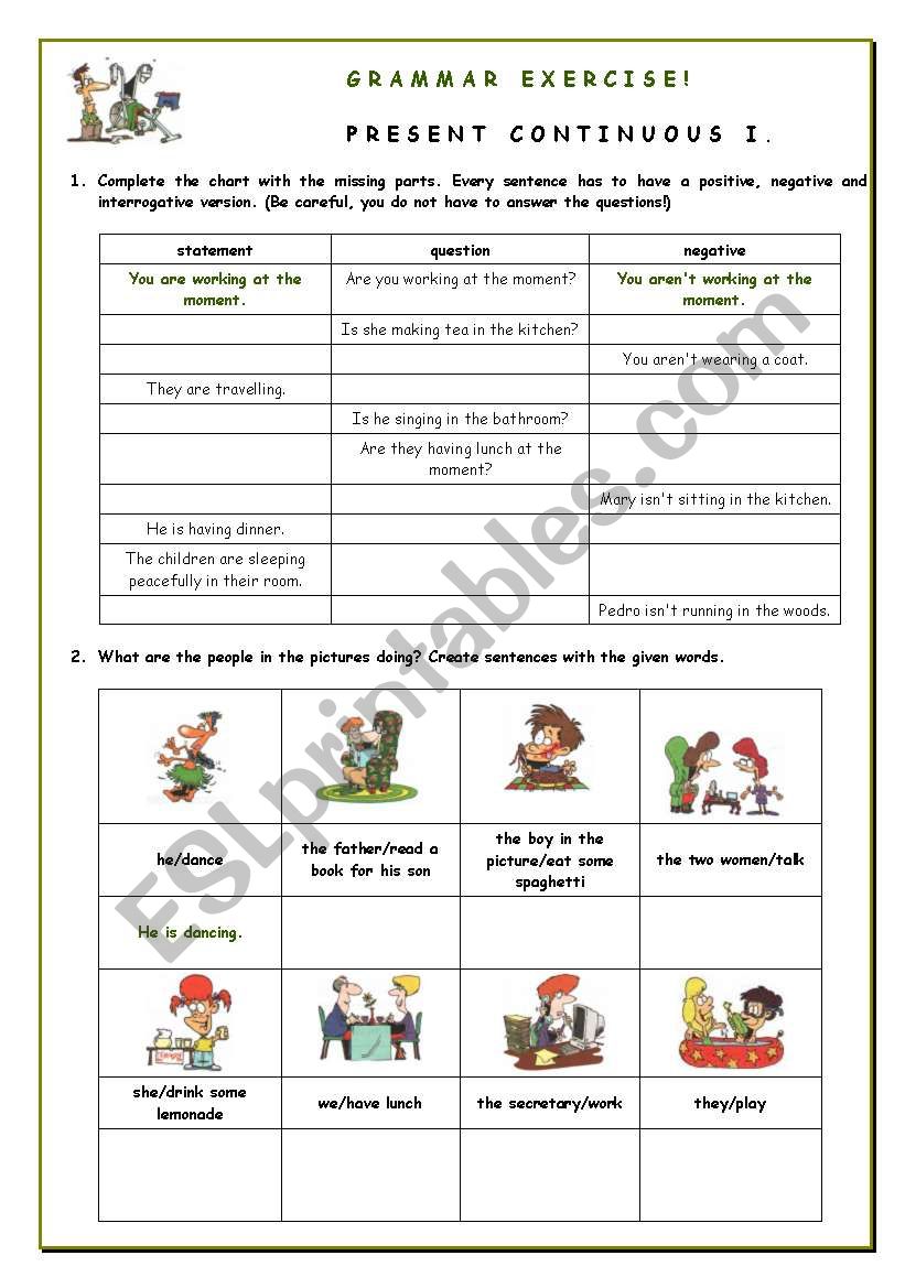 Grammar Exercise Present Continuous I ESL Worksheet By Nkocsonya