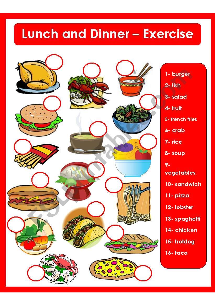 Lunch And Dinner Exercise ESL Worksheet By Amna 107