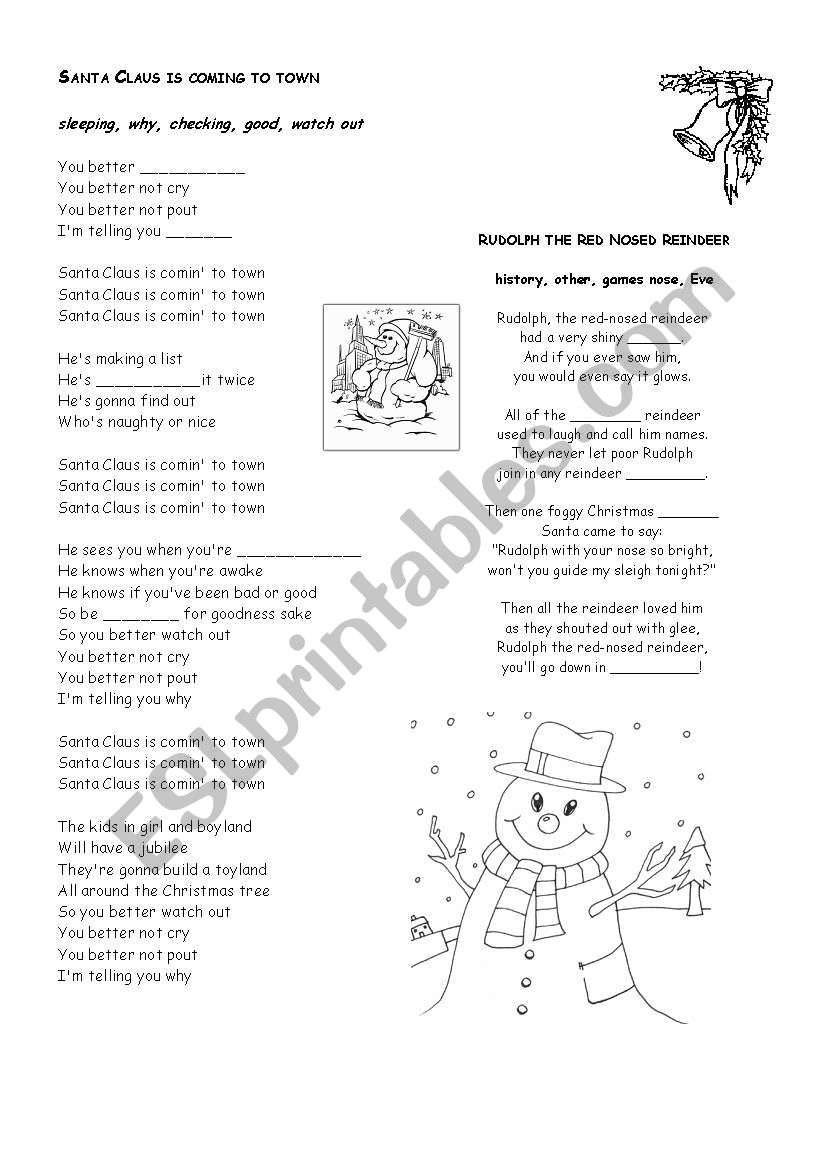 Xmas fun with songs - ESL worksheet by csokaa