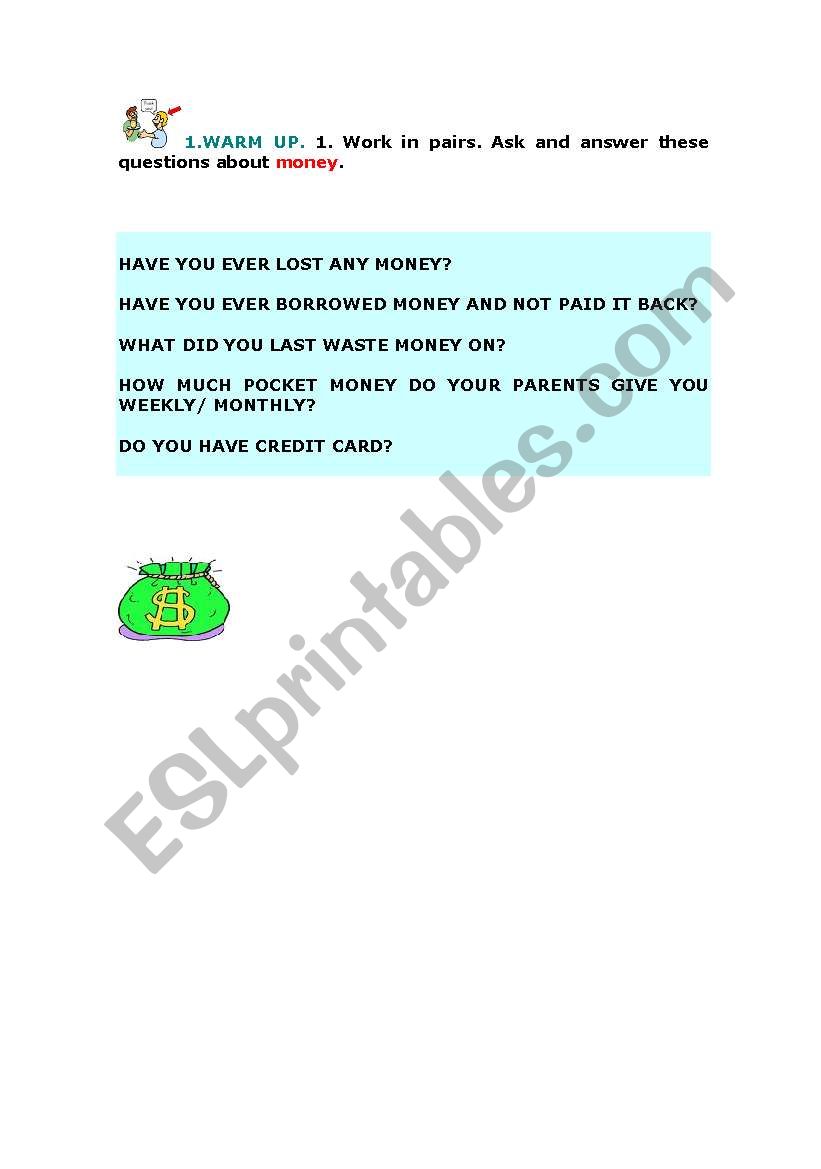 Speaking about money worksheet