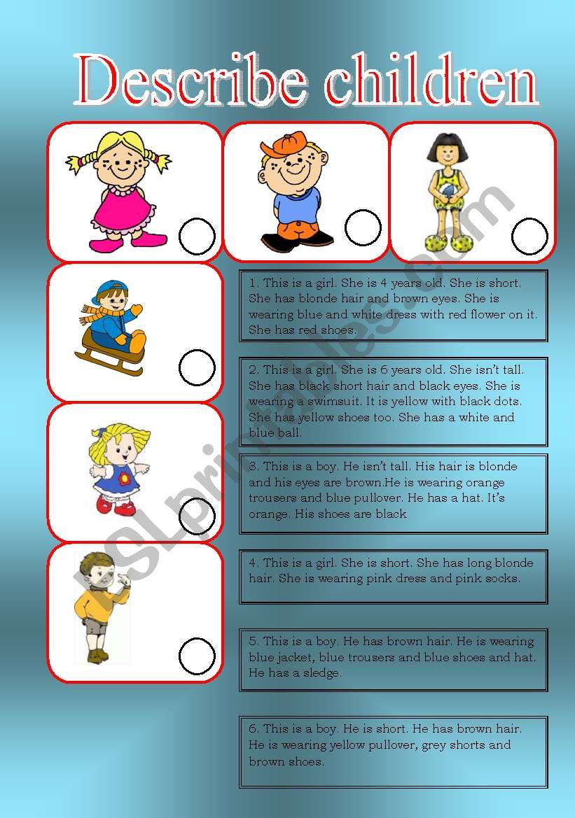 Describe Children ESL Worksheet By Olechka1976