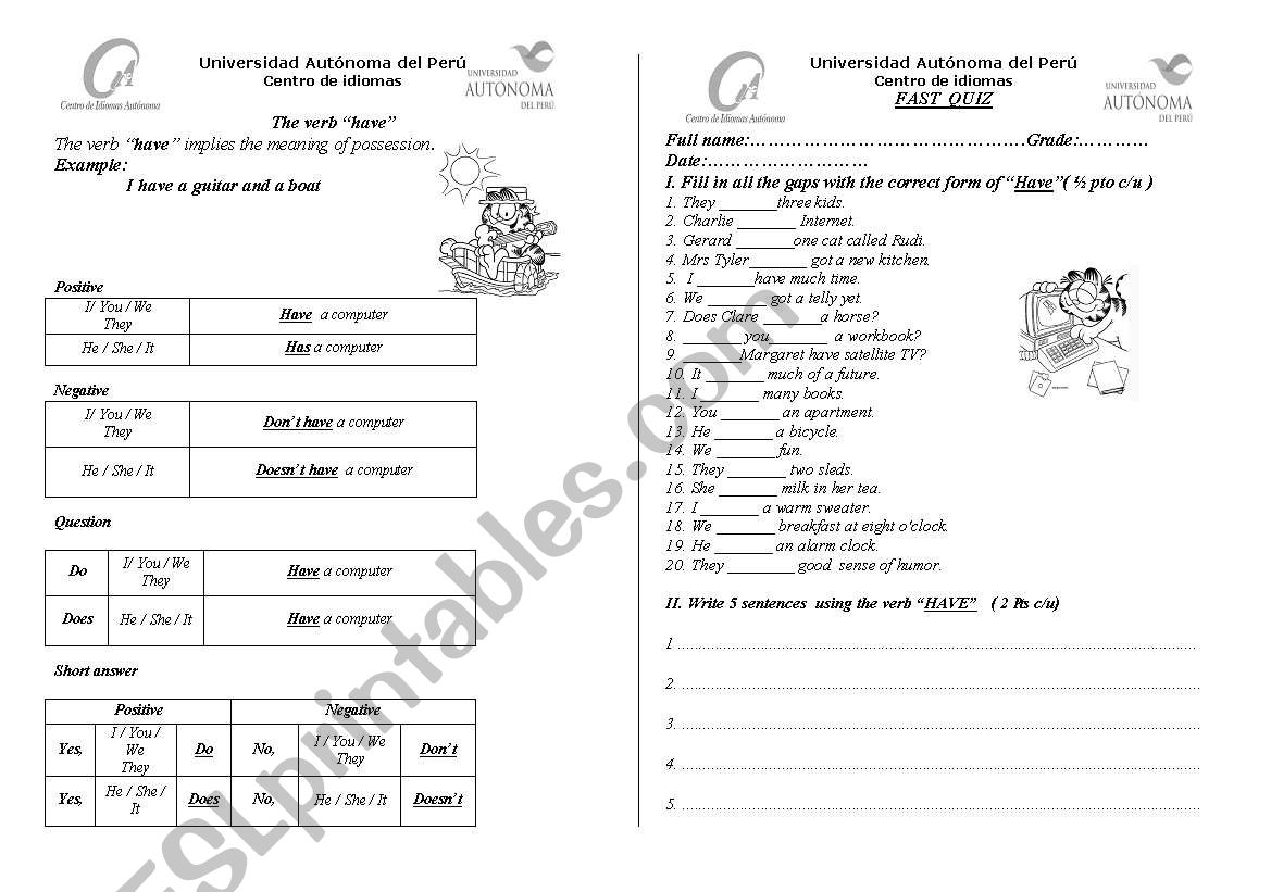 verb have worksheet