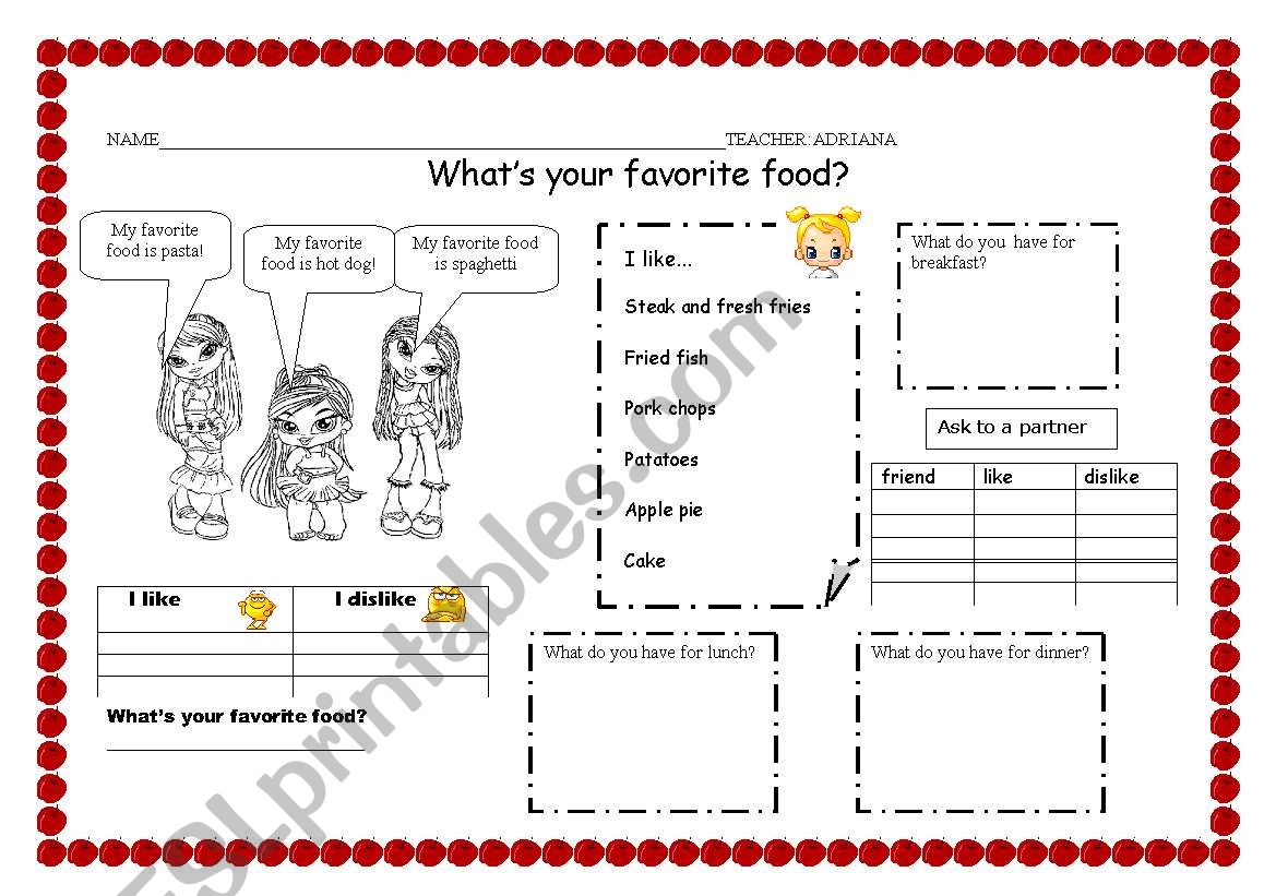 food worksheet