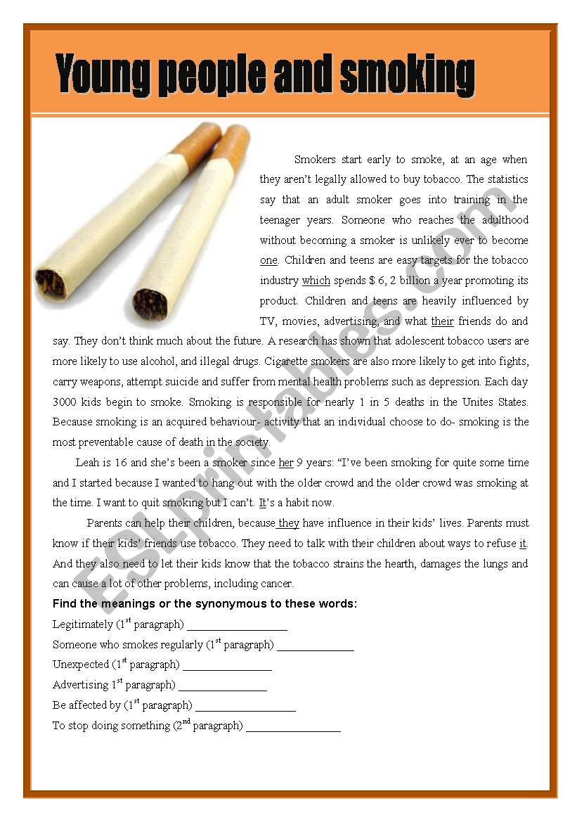 Young people and smoking worksheet