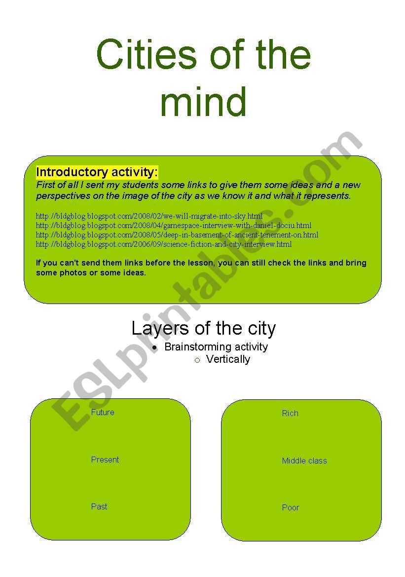 Cities of the mind worksheet