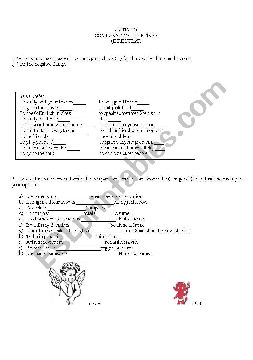 WORSE OR BETTER THAN? worksheet