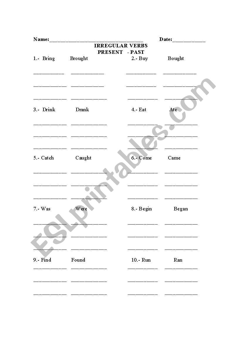 Verbs worksheet