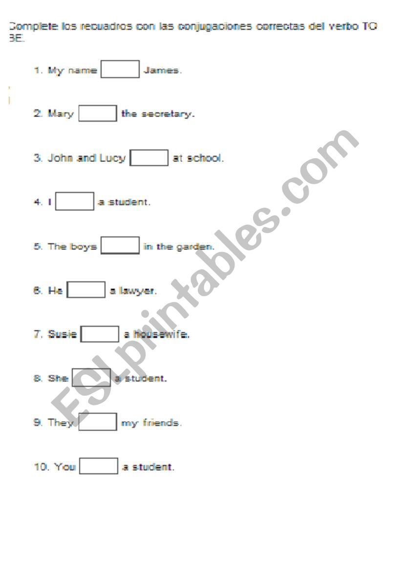 complete verbo To-be worksheet