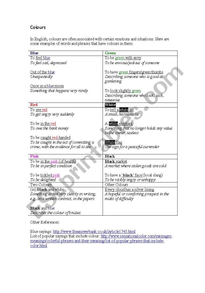 Colour Phrases worksheet