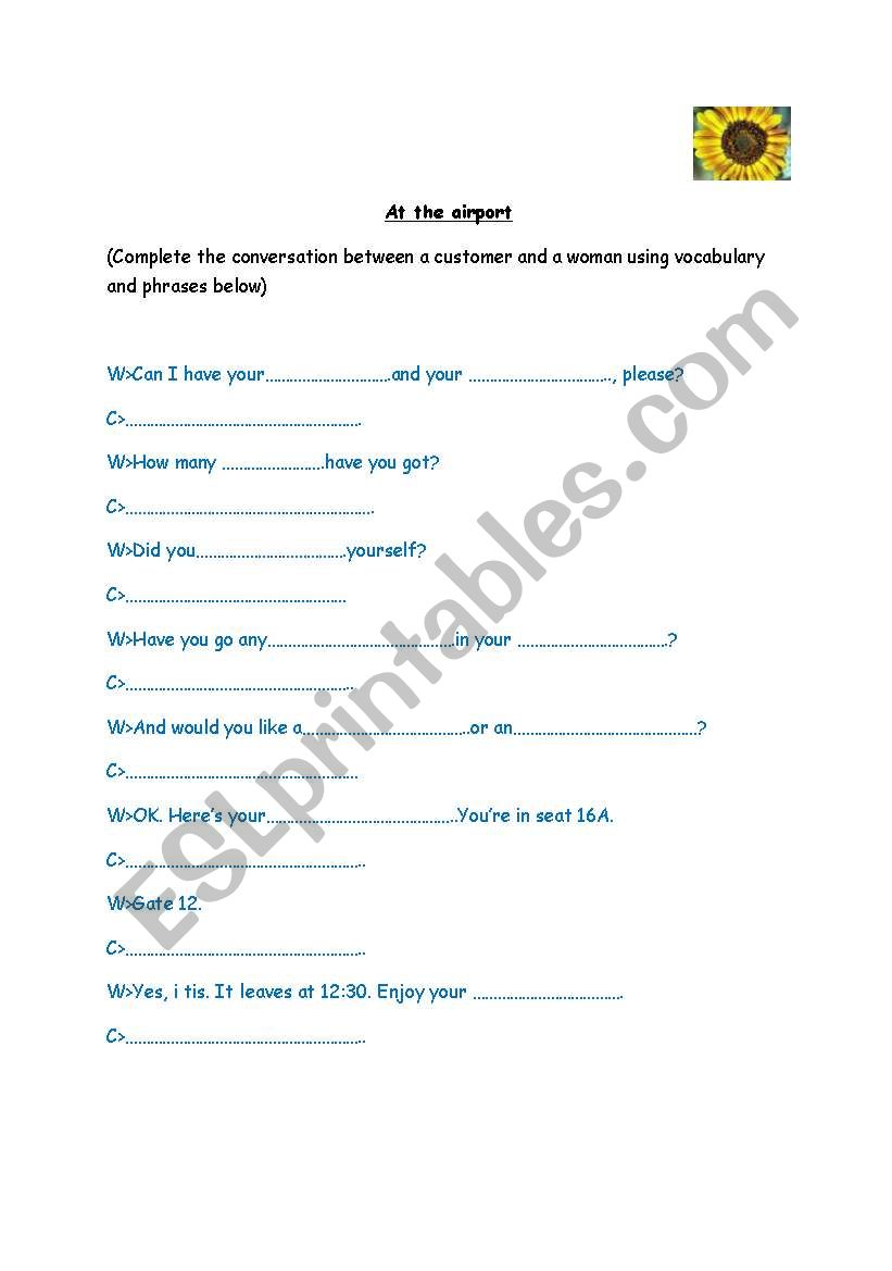 At the airport worksheet