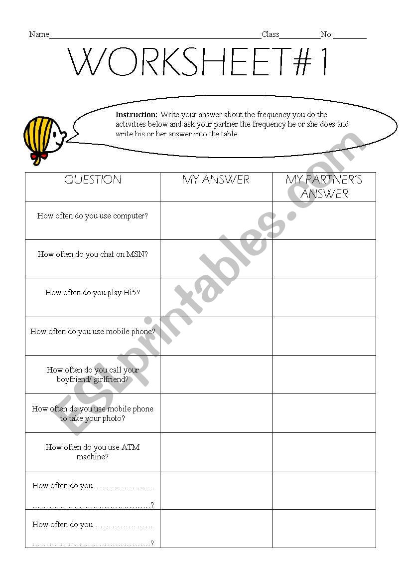 adverb of frequency worksheet