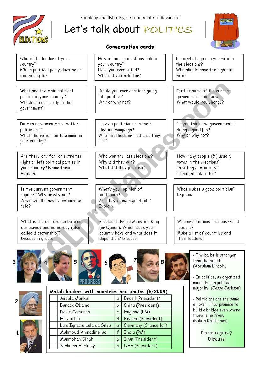 Let´s Talk About Politics - Esl Worksheet By Philipr