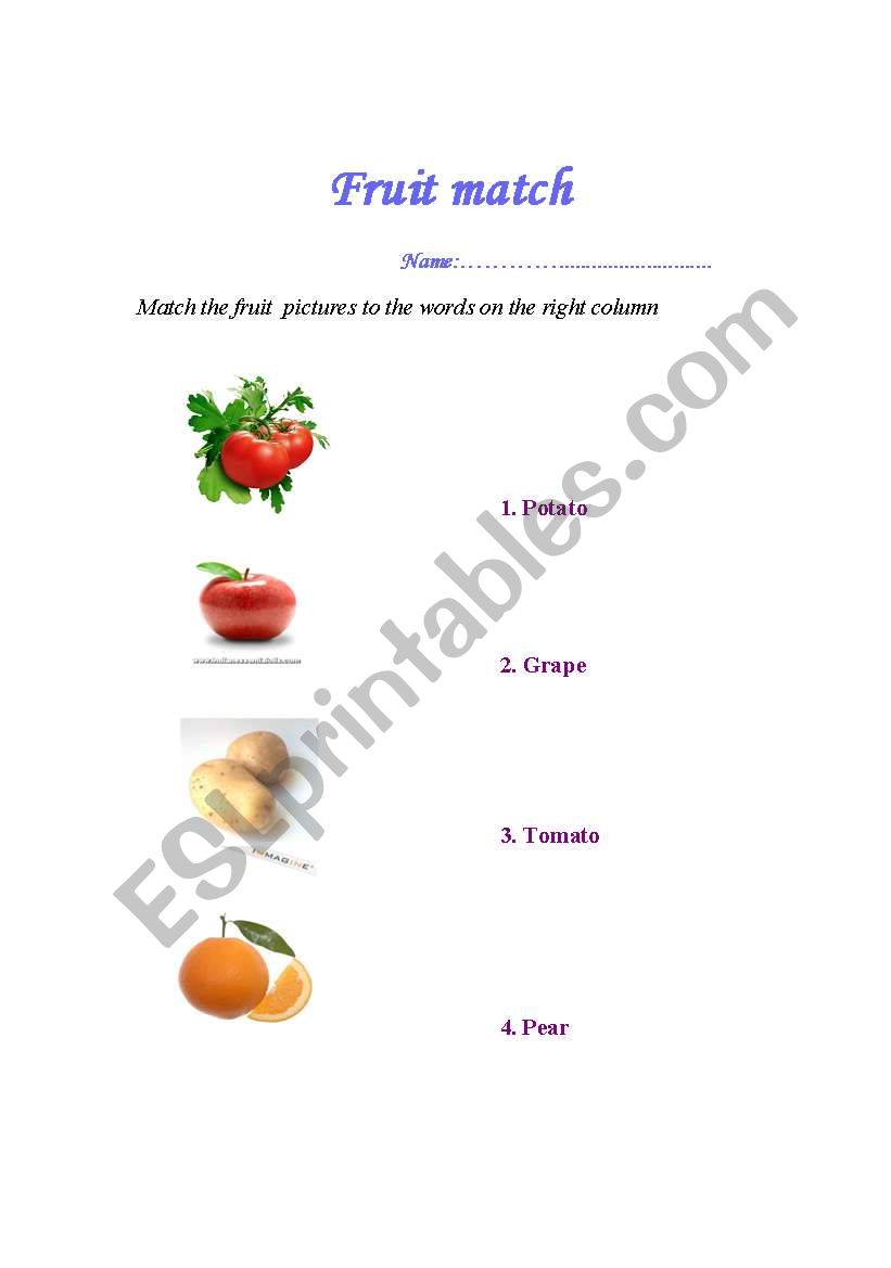 Fruit maching worksheet