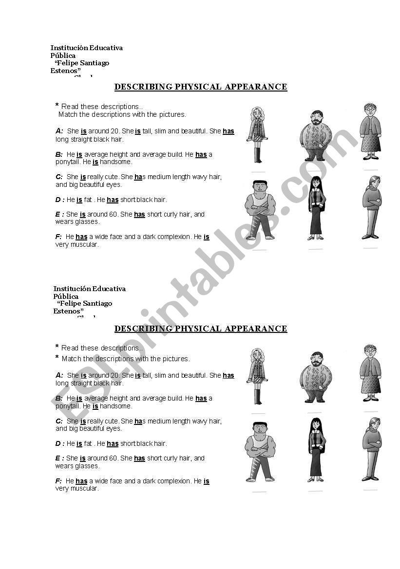 physical appeareance worksheet