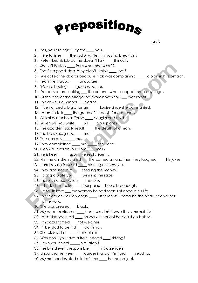 prepositions worksheet