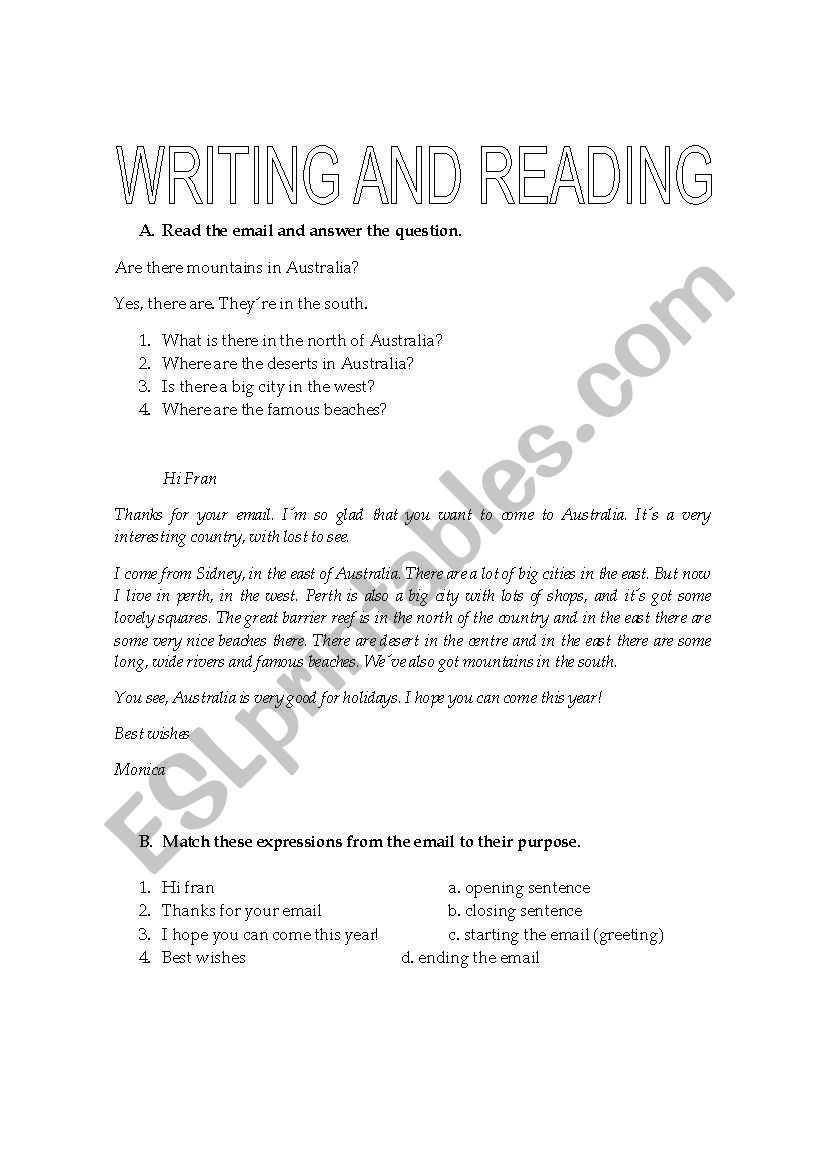 Writing and Reading worksheet
