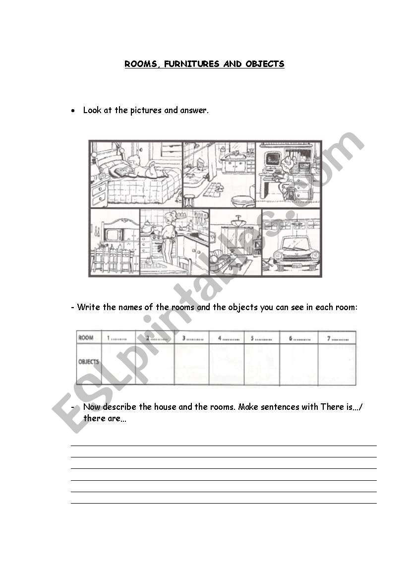 Rooms,furnitures and objects worksheet