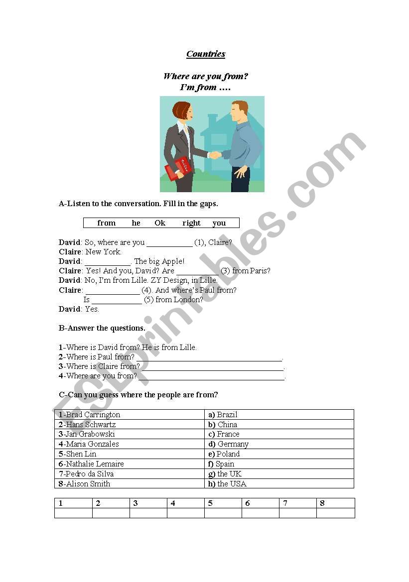 Countries worksheet