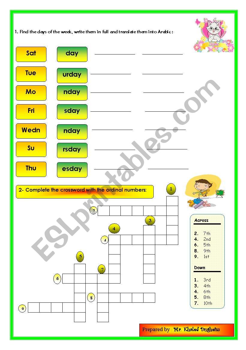 days of the week  worksheet