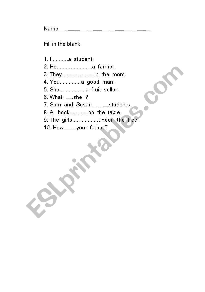 Verb to be worksheet