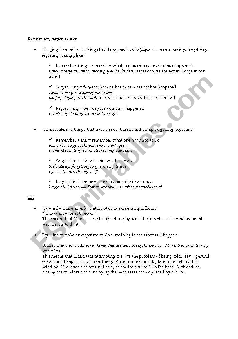 -ING OR INFINITIVE worksheet