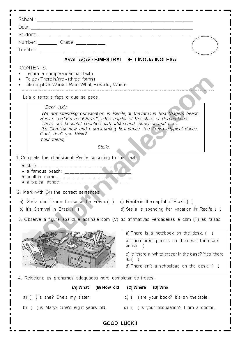 evaluation English 2 worksheet