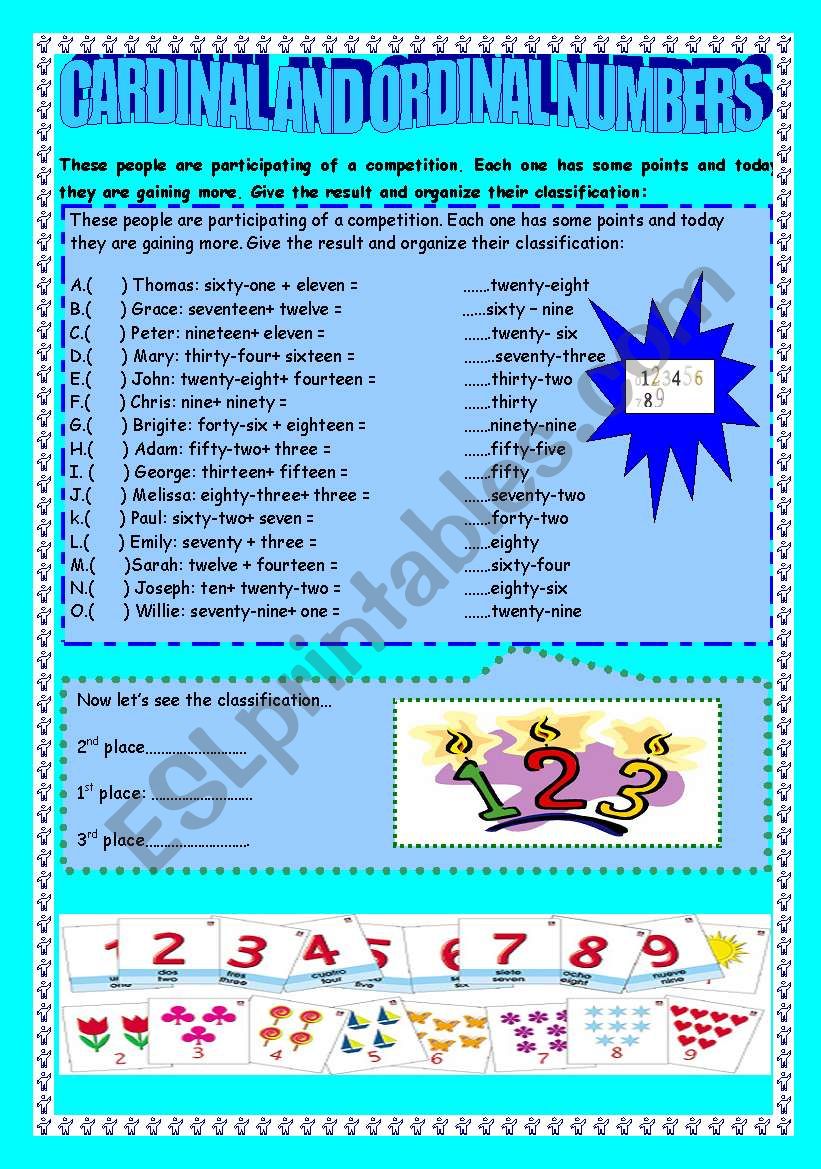 Cardinal And Ordinal Numbers ESL Worksheet By Rosangella