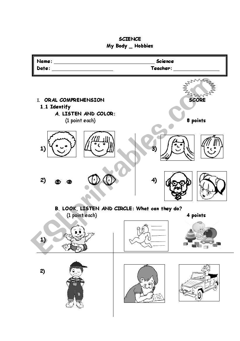 hobbies. science evaluation  parts of the body