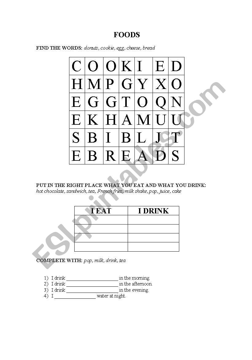 FOODS worksheet