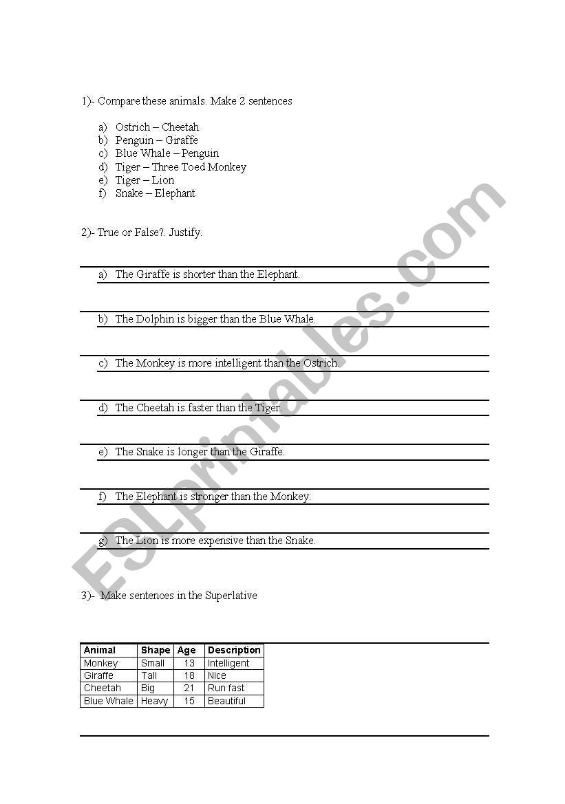 Superlatives and Comparatives worksheet