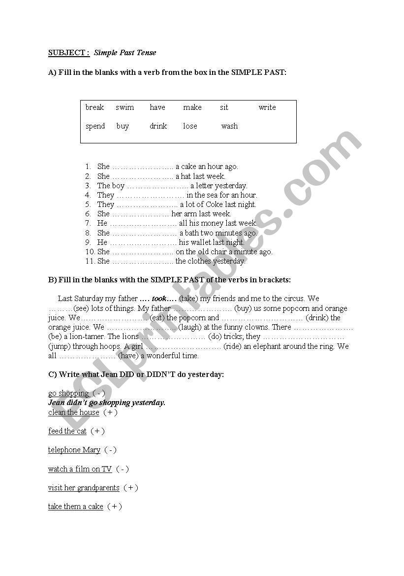 simple past tense worksheet