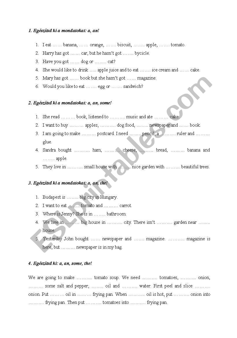 articles worksheet