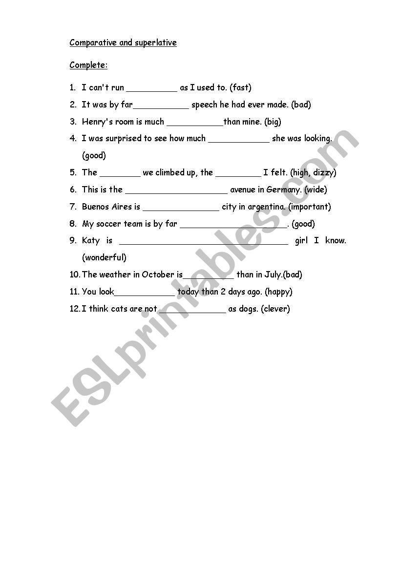 comparatives worksheet