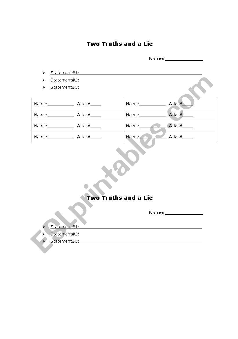 two truths and a lie worksheet