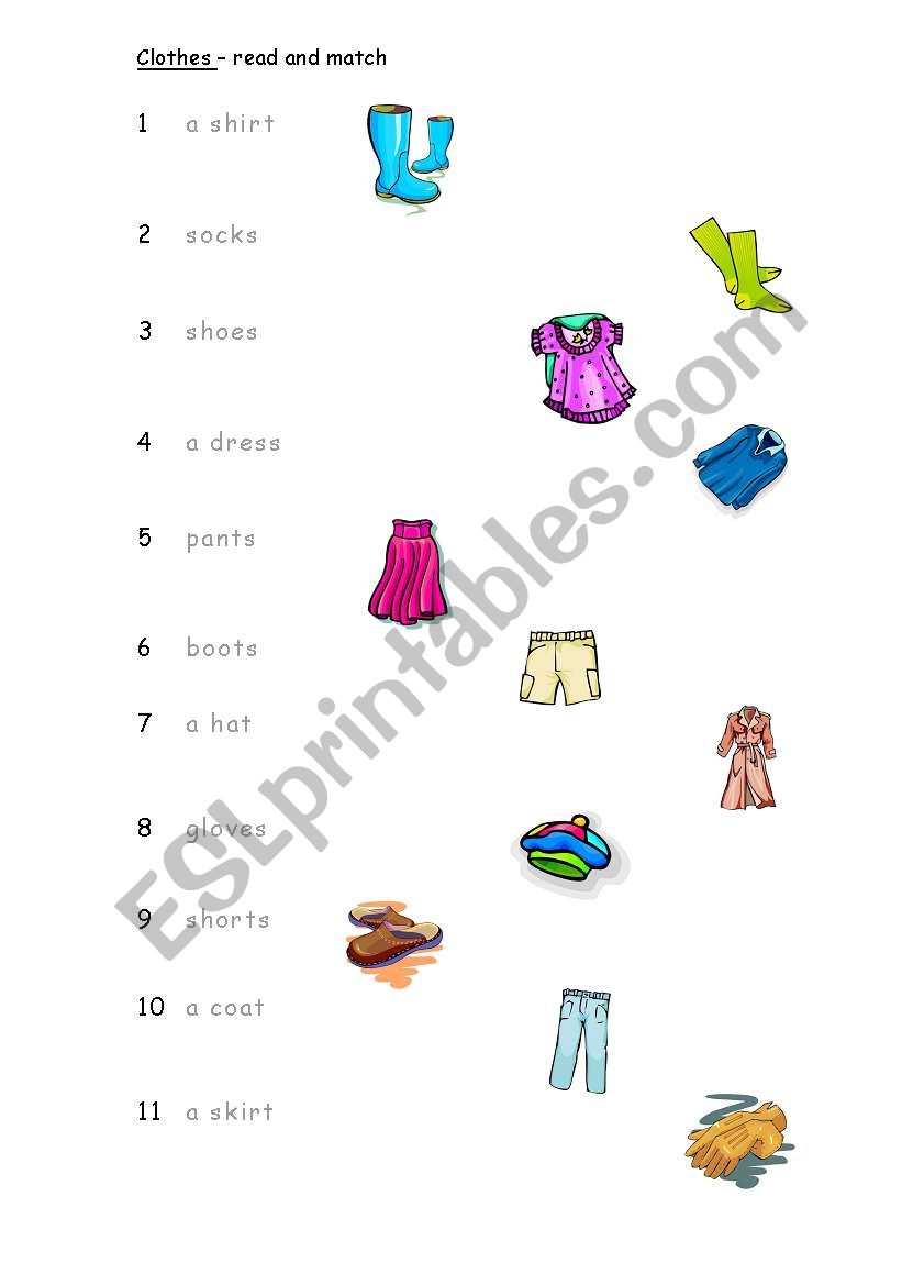 Clothes matching worksheet