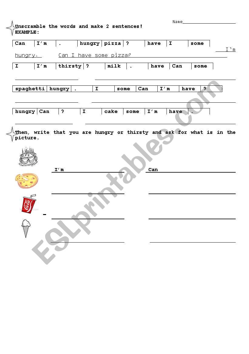 Im Hungry worksheet