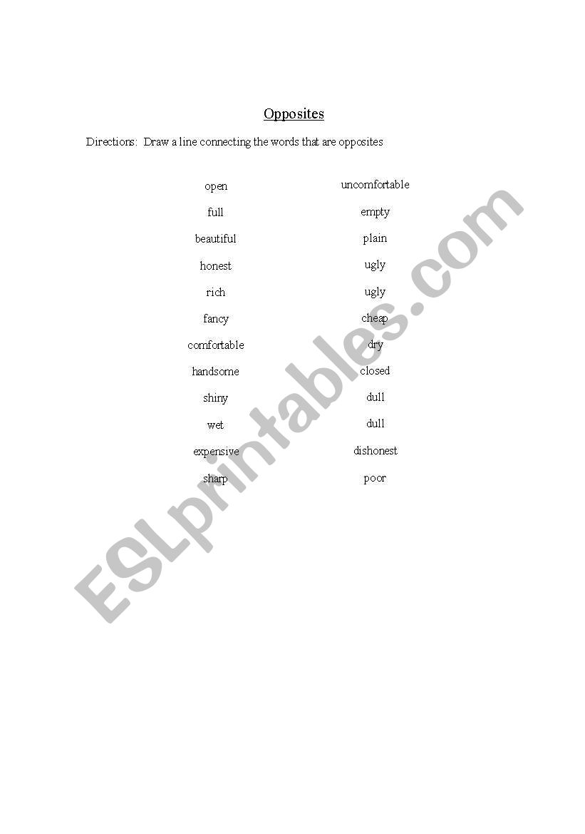 Adjective Opposites worksheet