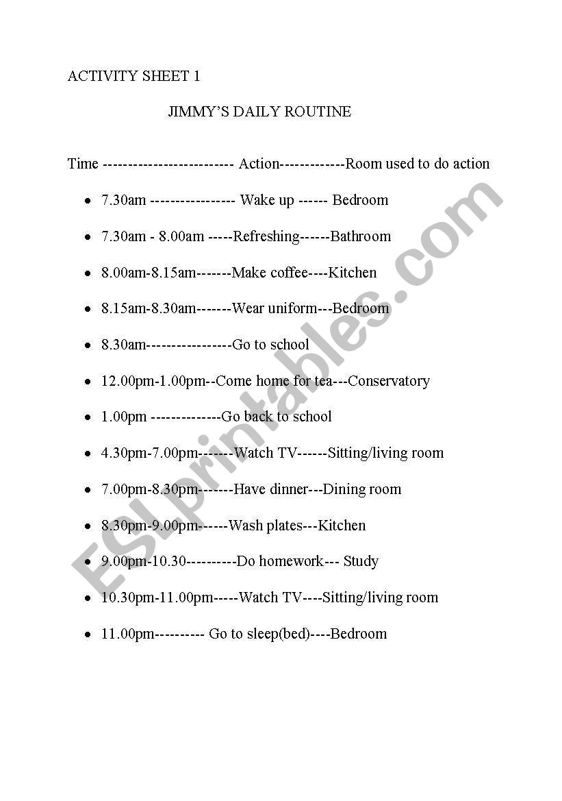 Learning daily routines worksheet
