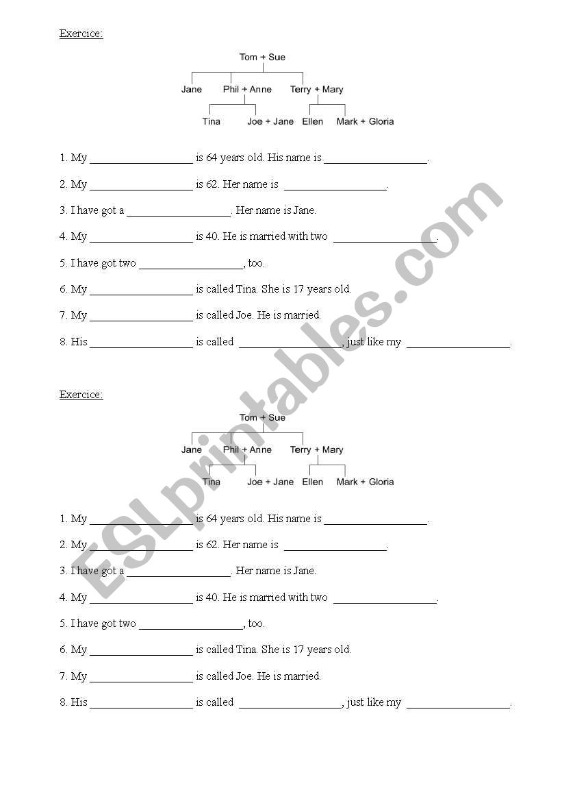 Famil Tree Exercise worksheet