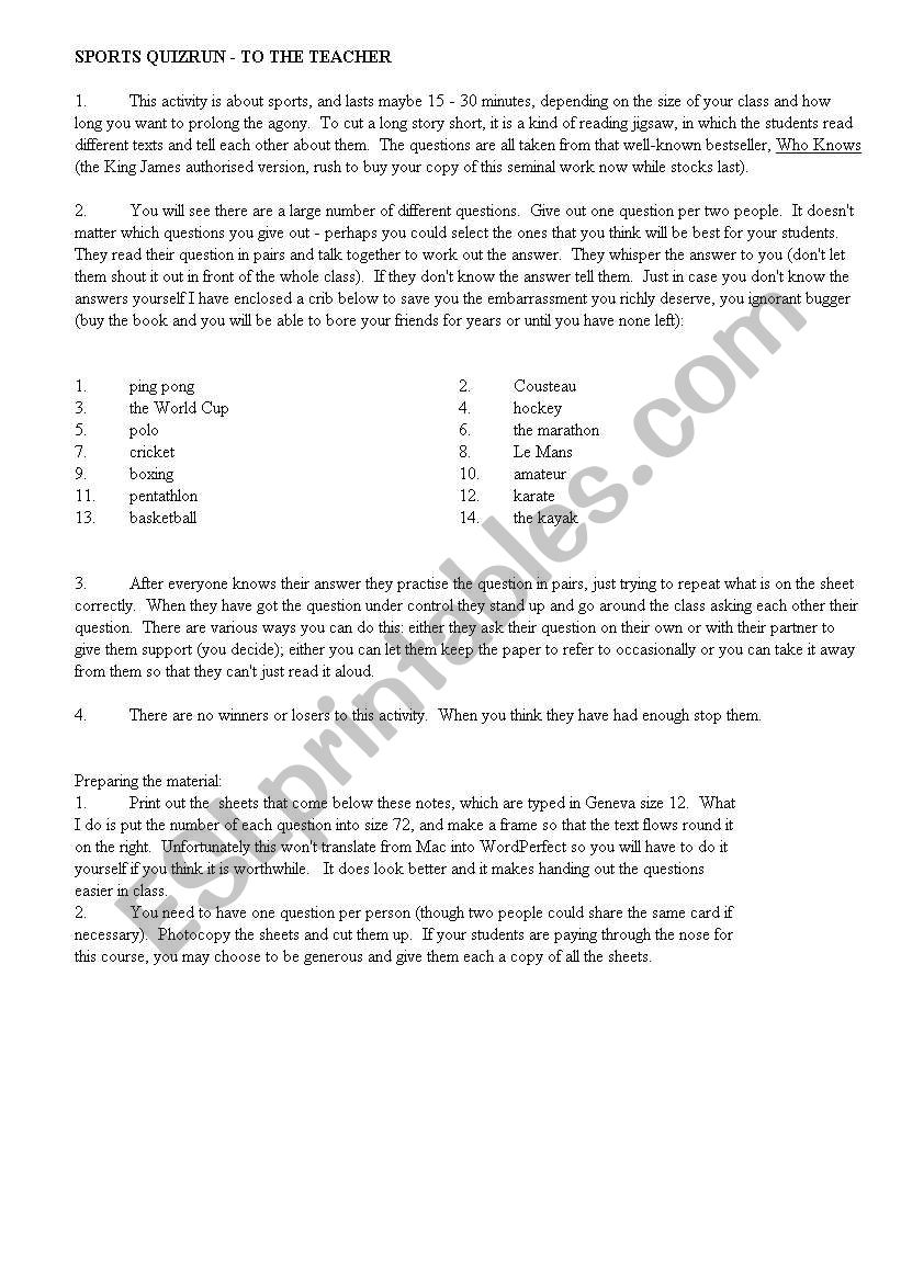 Sports Quiz worksheet