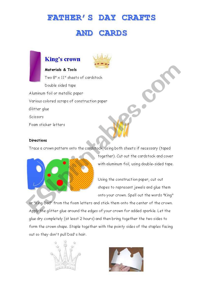 fathers day craft and cards templates are included esl worksheet