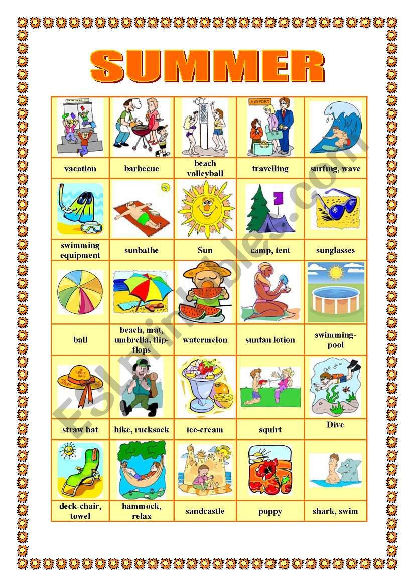 Summer pictionary ESL Worksheet By Veronika74