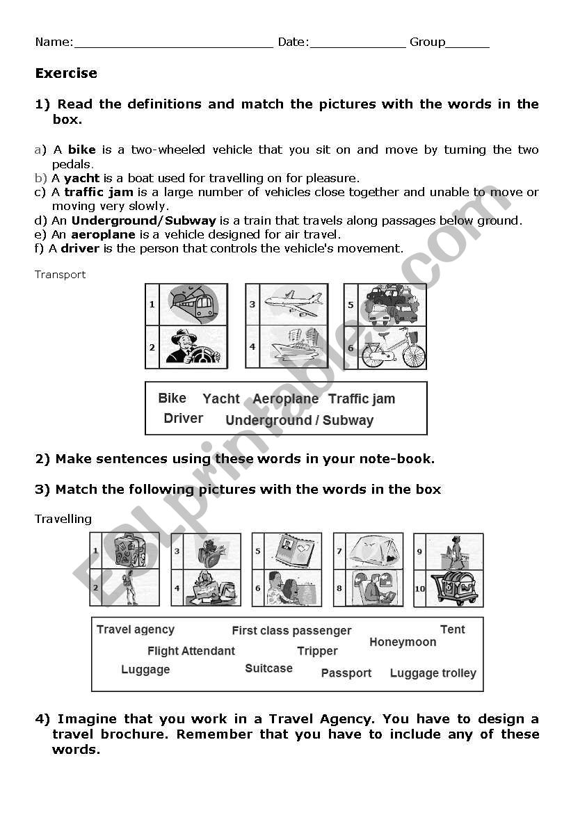 transport and tourism worksheet