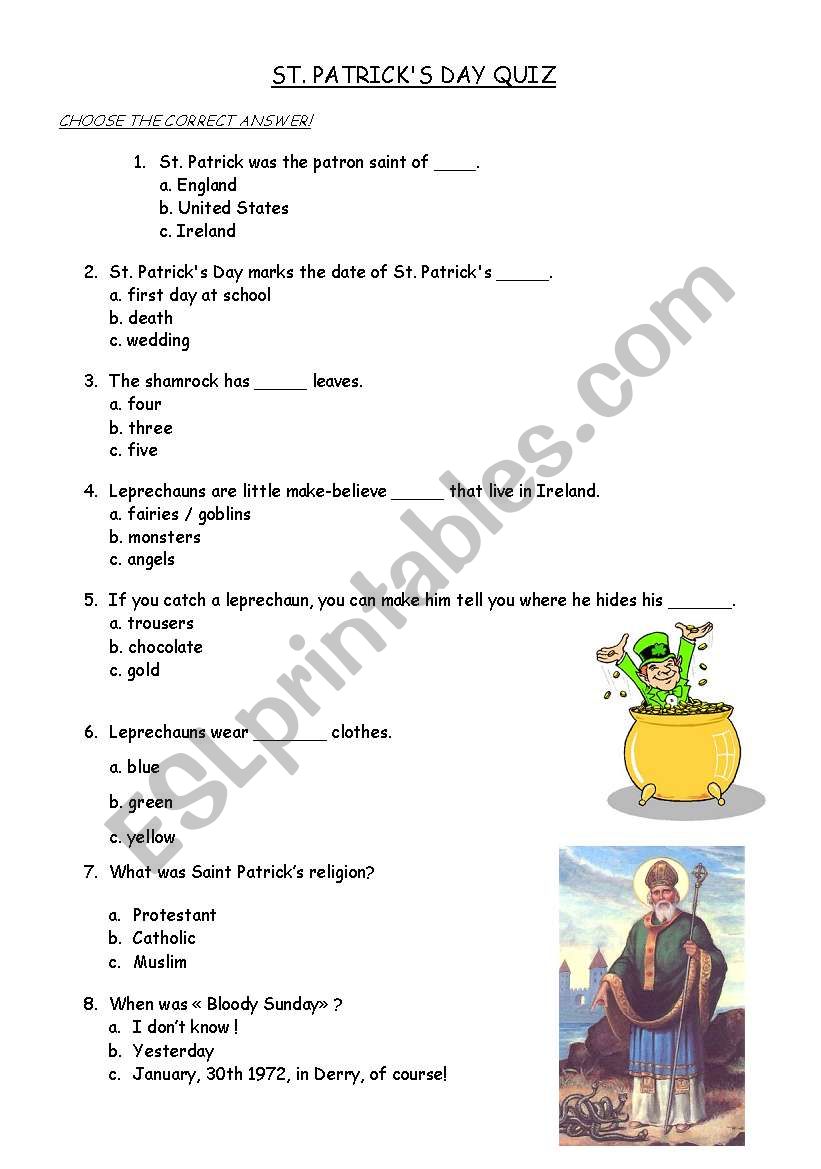 Saint PAtrick´s day quiz - ESL worksheet by mmanu