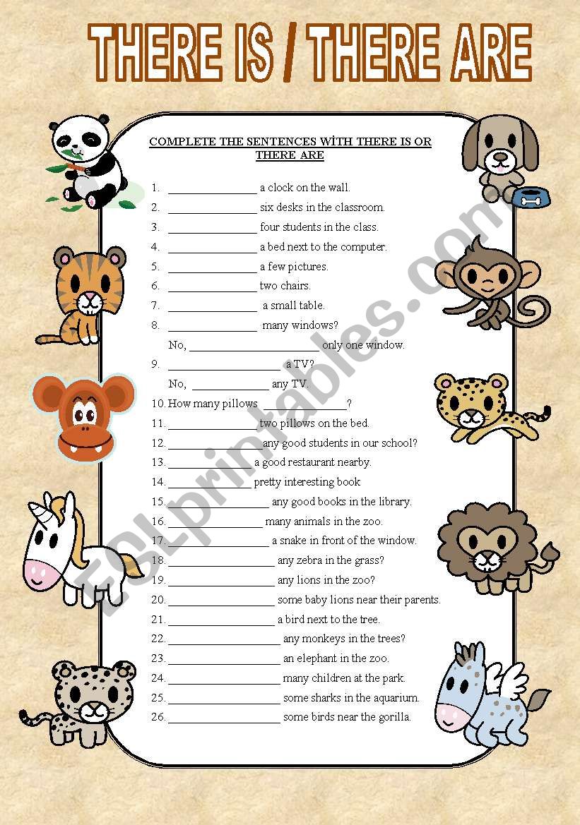 Complete the sentences using there is or there are - ESL worksheet by ...