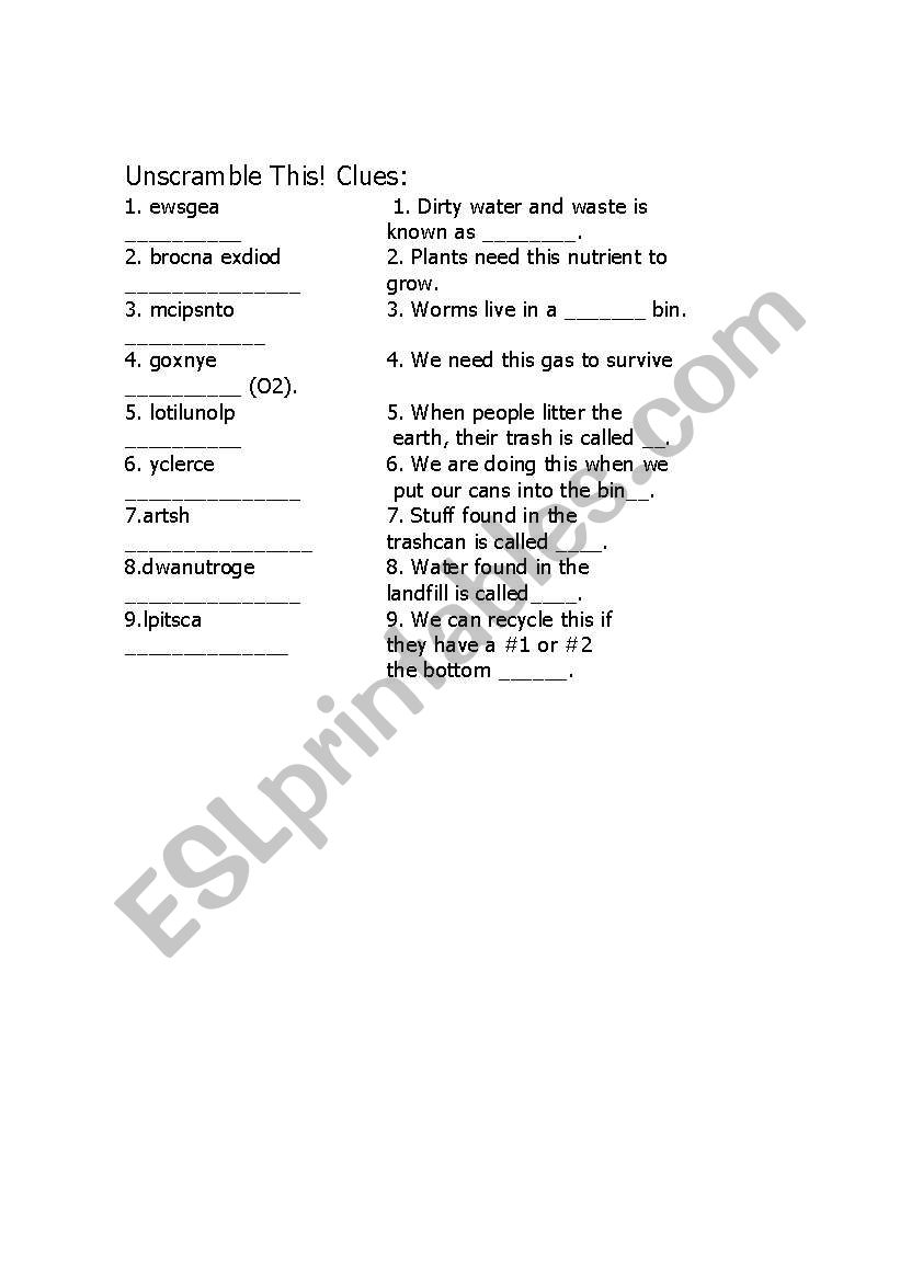 Environmental  worksheet