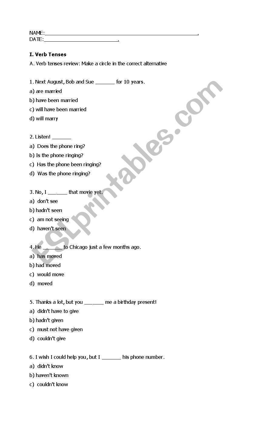 Verb Tenses Mix  worksheet