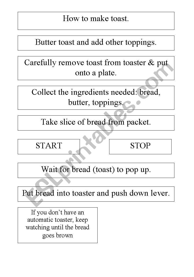 How to make toast worksheet