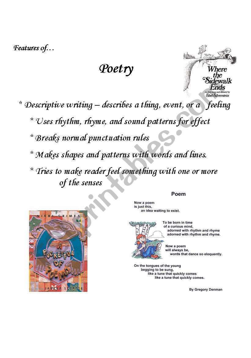 Features of Poetry and Worksheets