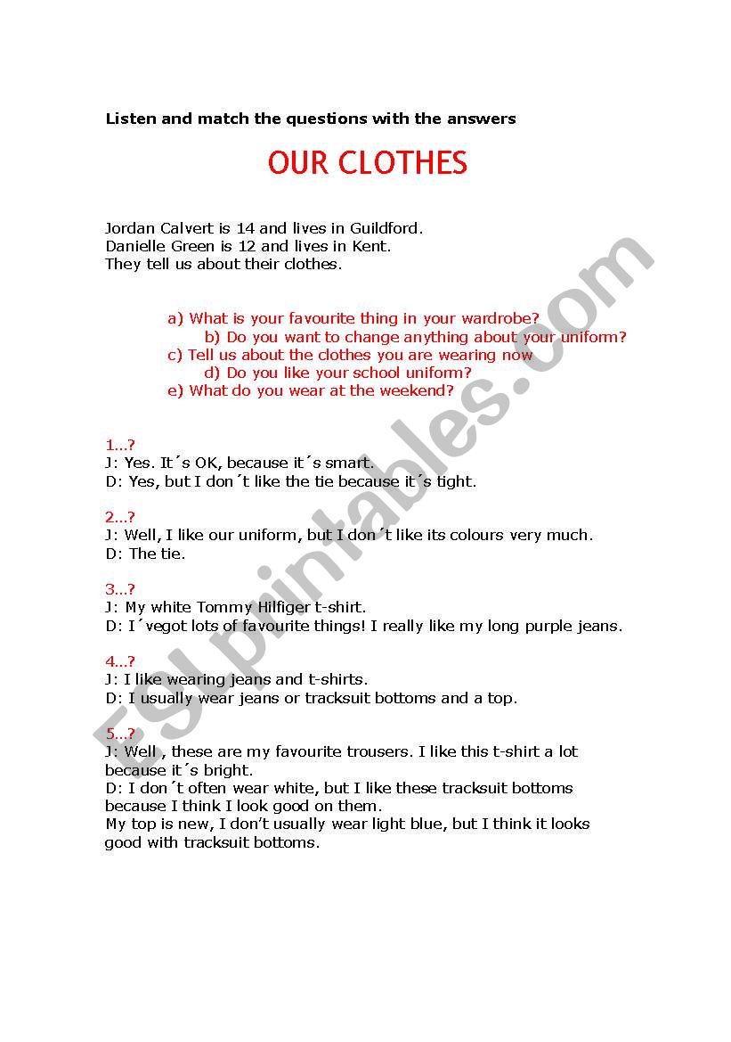 Dialogue about clothes worksheet